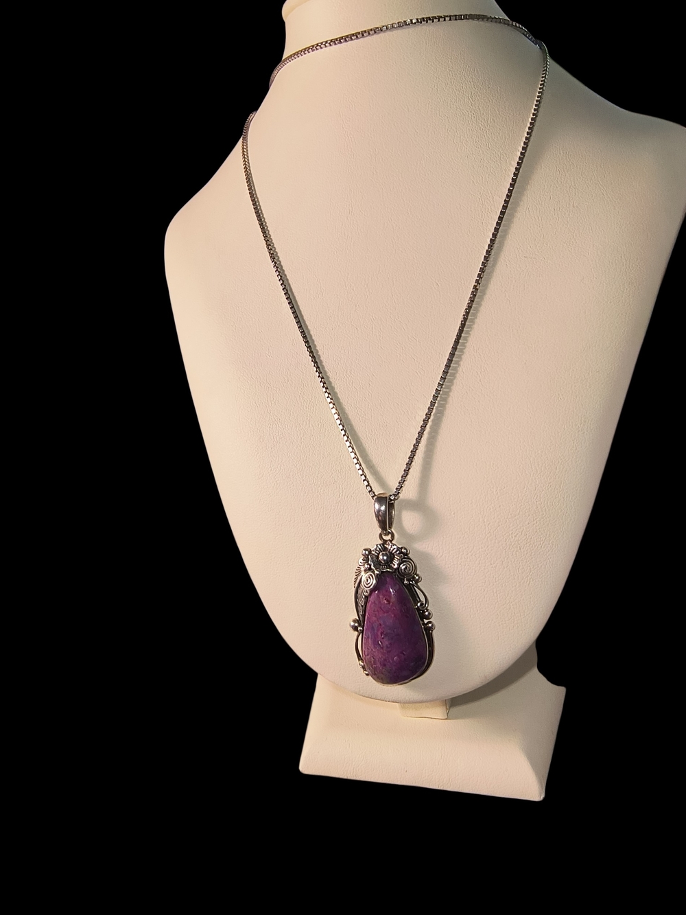 Sterling Silver Purple Teardrop Pendant Necklace With Italy Sterling Chain - Picture 6 of 11